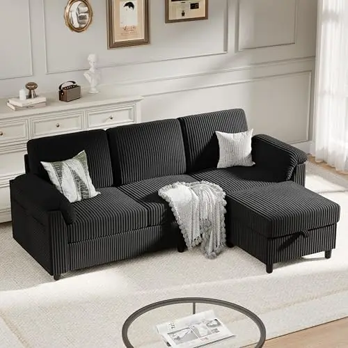 Sectional Couch for Living Room, 79in Sectional Sofa with Ottoman, L Shaped Couch with Armrests Side Storage Pockage