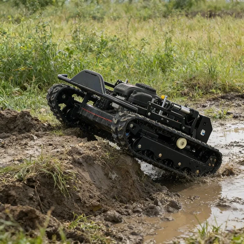 

Custom Tank Style Remote Control Crawler Lawn Mower With Heavy Duty Track And High Ground Clearance remote control slope mower