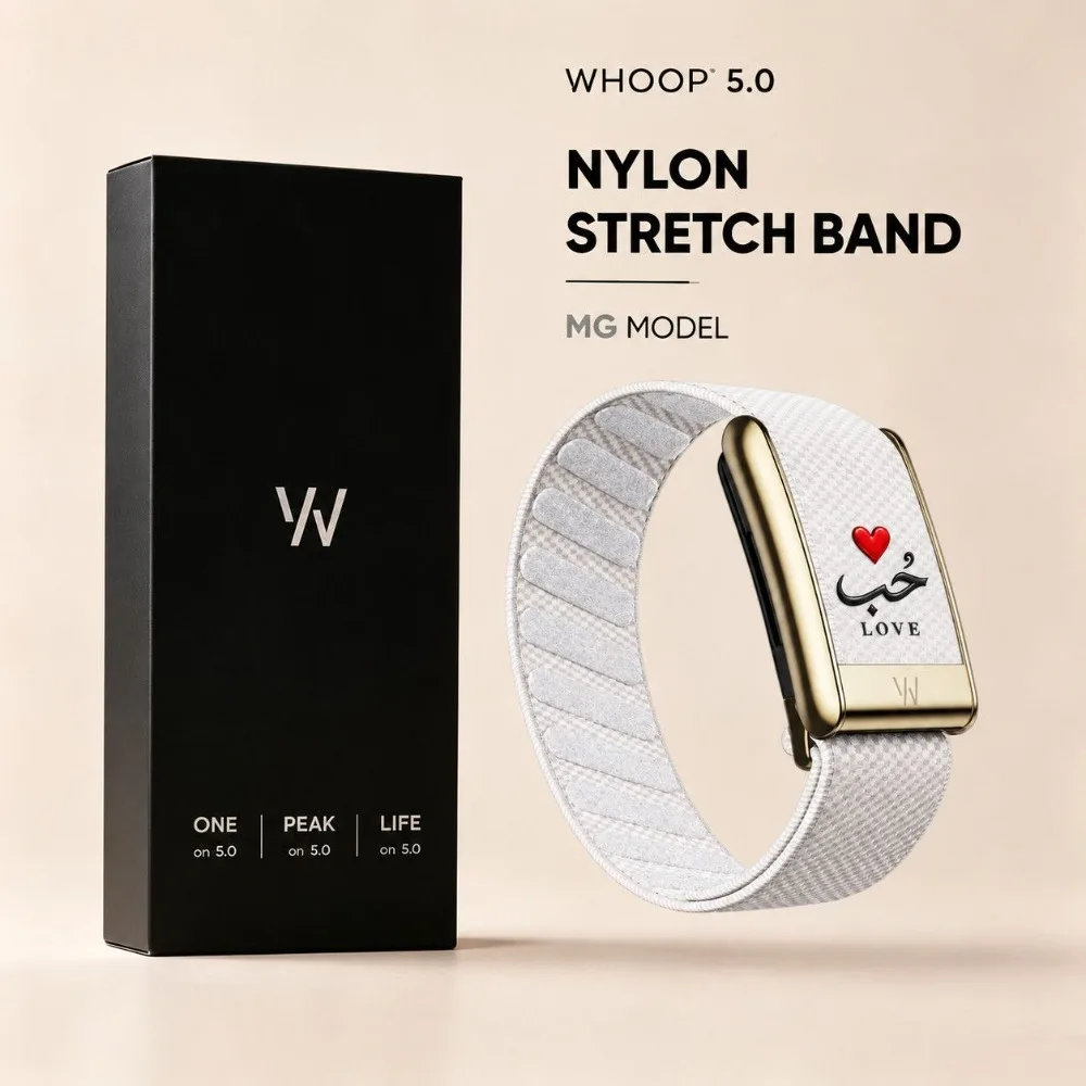 For WHOOP 5.0 MG Arabic Heart Graphic Elastic Nylon Woven Wristband Metal Frame Sport Replacement Strap Fashion Fitness Band