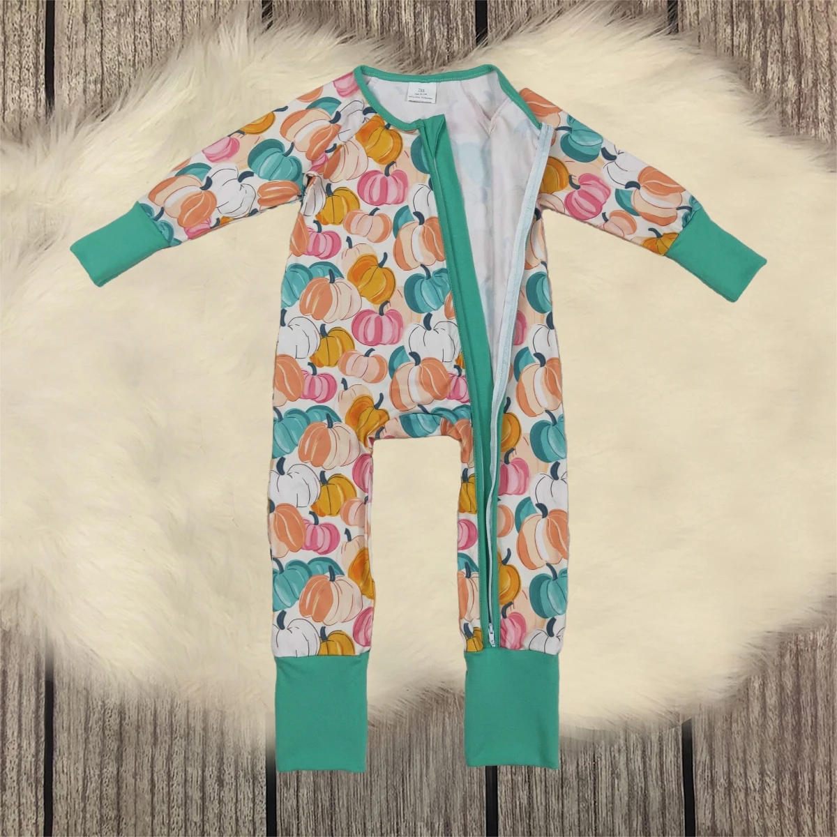 

Baby Toddler Thanksgiving Fall Jumpsuit Girl Children Pumpkins New Romper Newborn Coverall Kids Green Zipper Bodysuit Wholesale