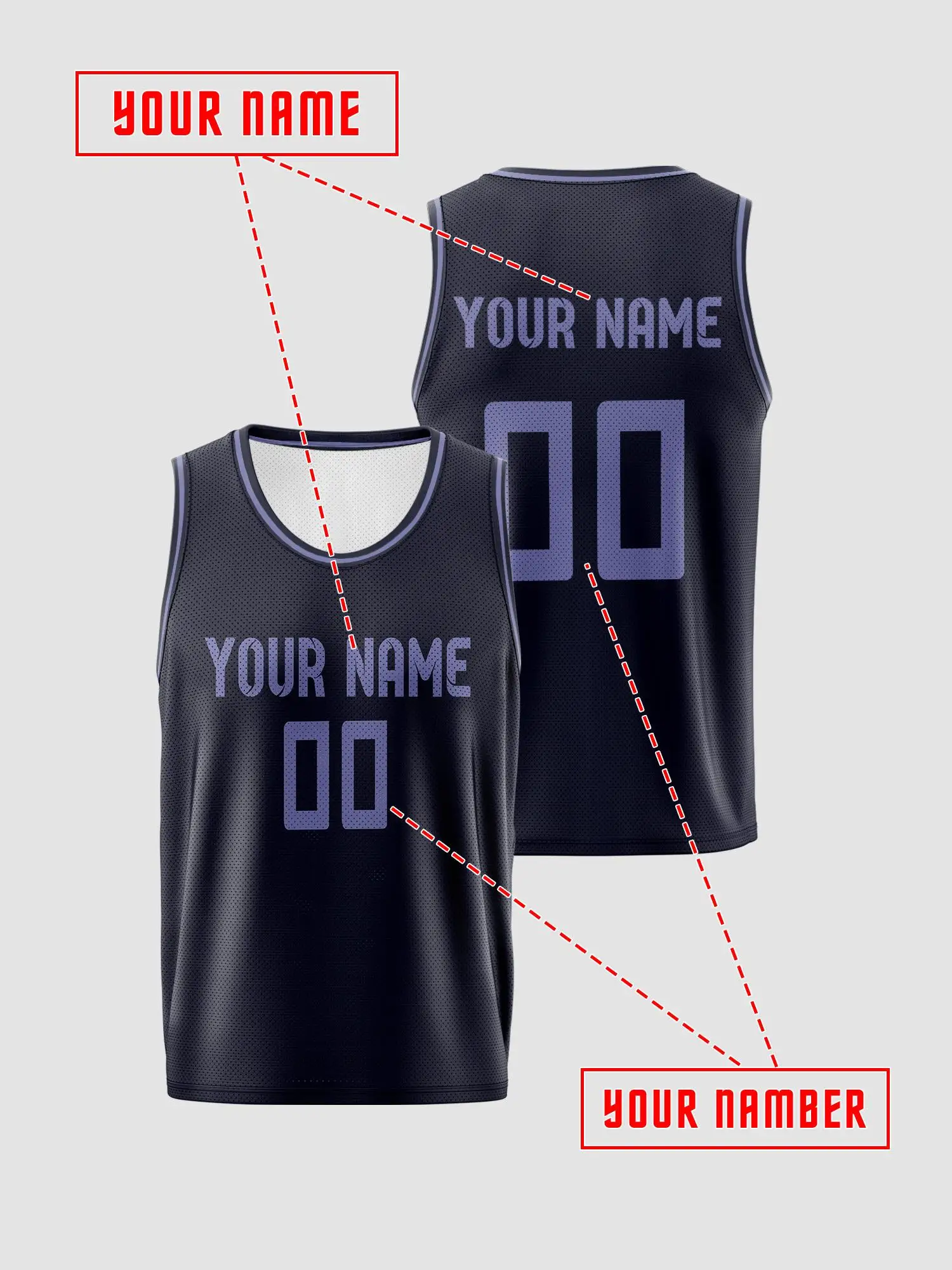 Navy‑Blue Light Purple Trim Custom Basketball Jersey Set, Adults Kids Name Number Print Quick‑Dry Uniform view 2