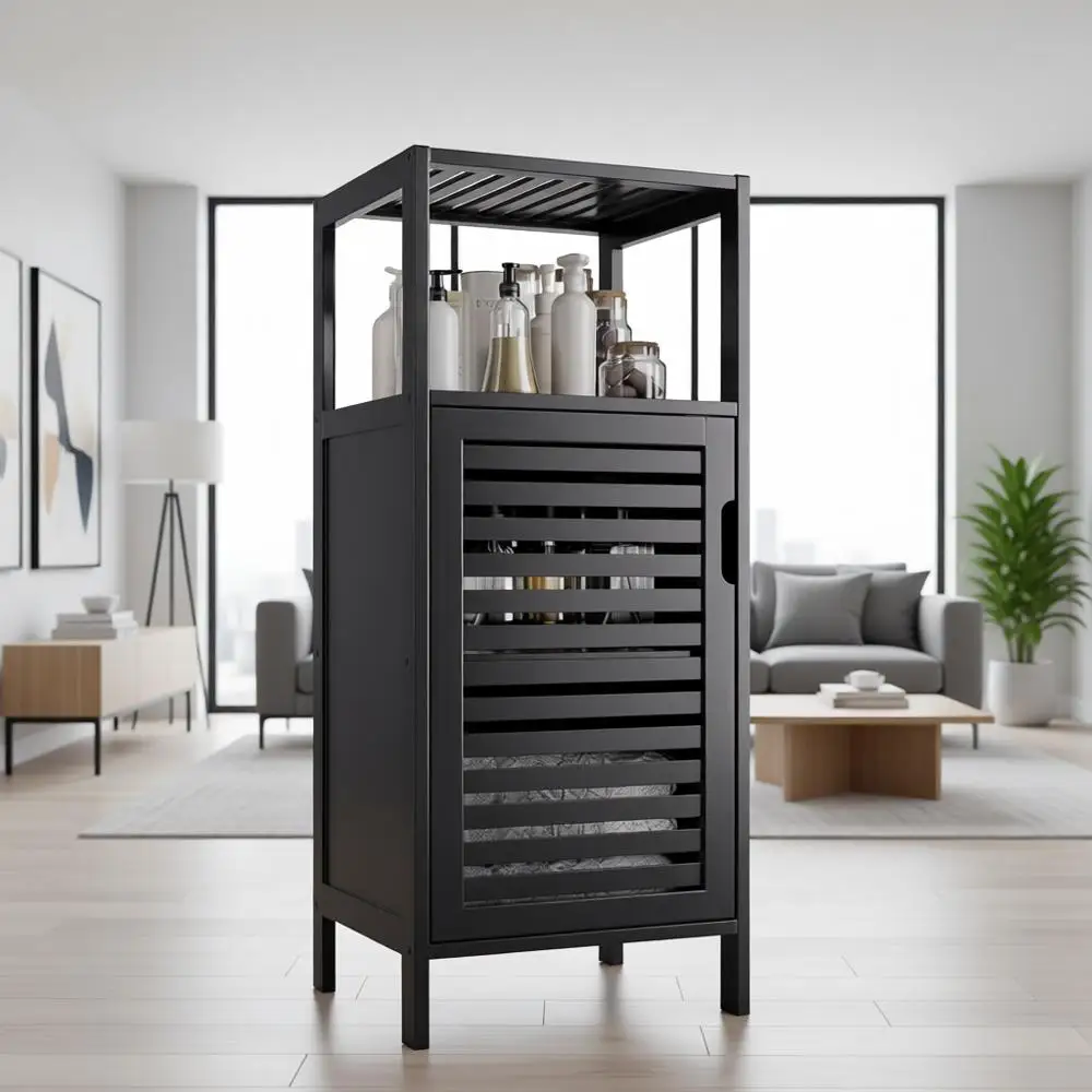 

Компактный 4-ярусный бамбуковый шкаф для хранения на кухне, черный