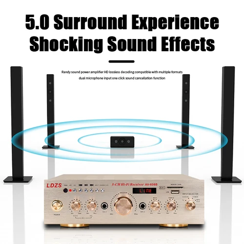 Imagen 2 del producto AMPLIFICADOR DE POTENCIA para el hogar, 1000W, 5,0 canales, Bluetooth 5,0, miniamplificador de sonido estéreo Digital Hifi, compatible con FM, USB, SD, entrada de micrófono