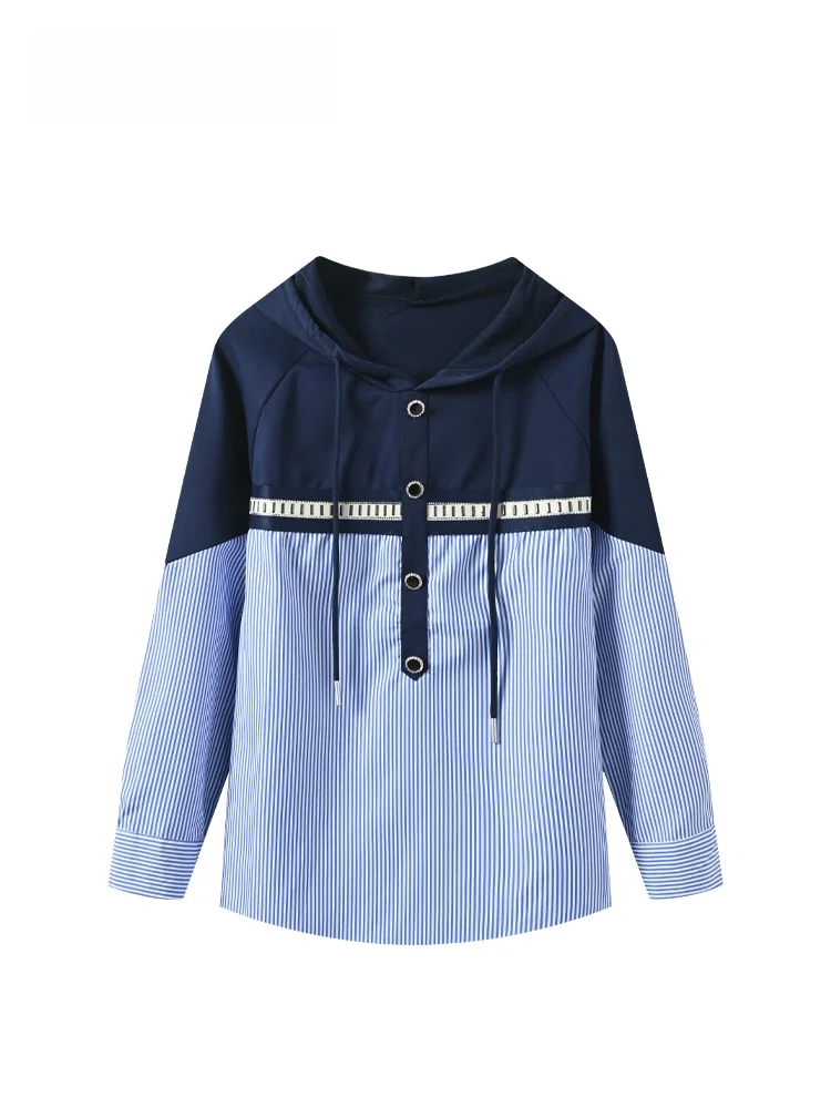 

Женский длинный свитшот размера плюс в полоску в стиле пэчворк, модный, универсальный, ранняя осень, новый Sle для полной сестры