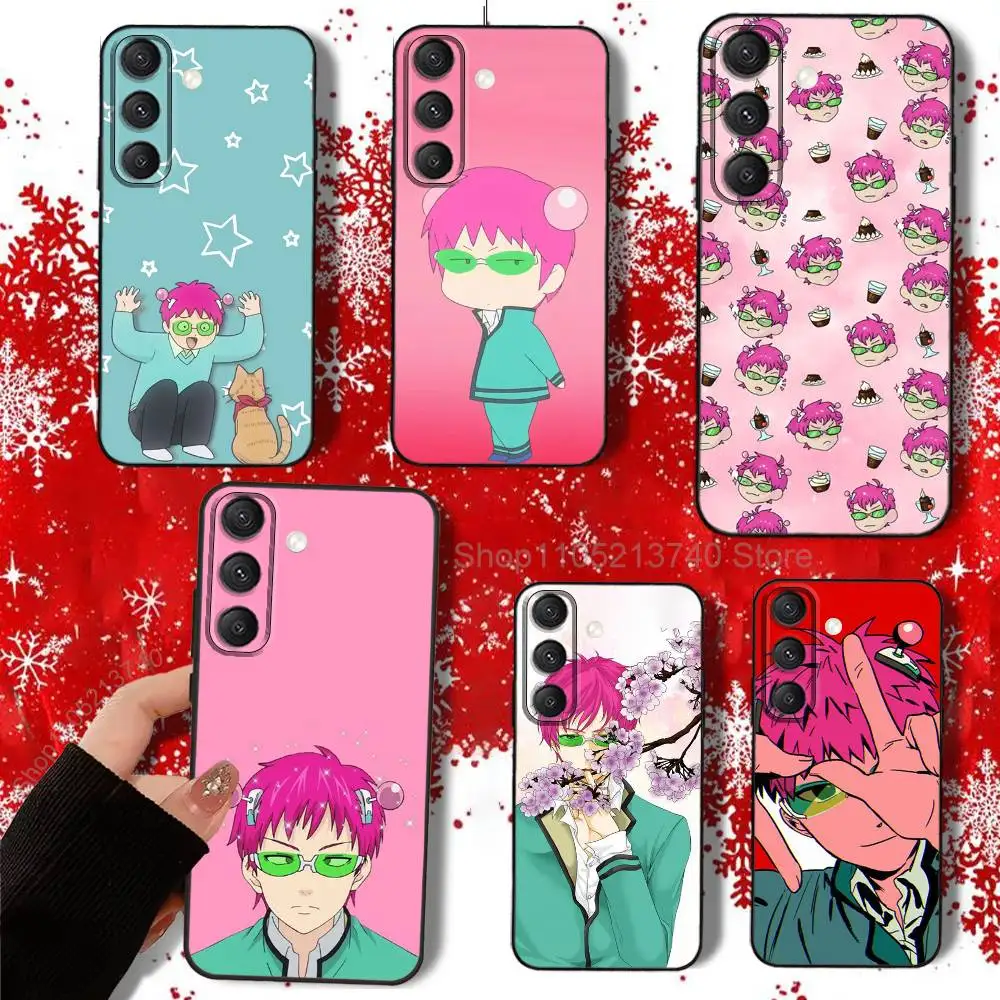 S-SaikiS Linda funda de teléfono KusuoS para Samsung S22,S24,S20,S25,S23,S30,S21,Ultra,Plus,Fe,Lite 4G,5G funda suave negra