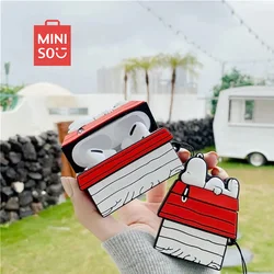 MINISO Snoopy-funda protectora para auriculares Airpods Pro 1, 2, 3, de silicona, con dibujos animados, con cordón