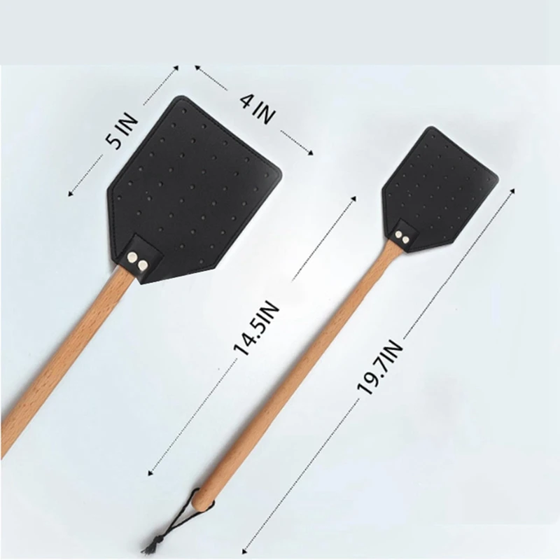 Scacciamosche in pelle PORK per interni/esterni, scacciamosche da servizio con manico in legno di noce, confezione da 2 manuali con sventola lunga da 19,7 pollici