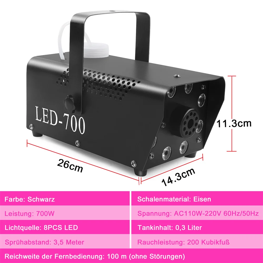 DayFlicker 700W macchina del fumo per matrimonio RGB 8 LED Mini macchina del fumo leggero per DJ discoteca festa di Halloween matrimoni natale