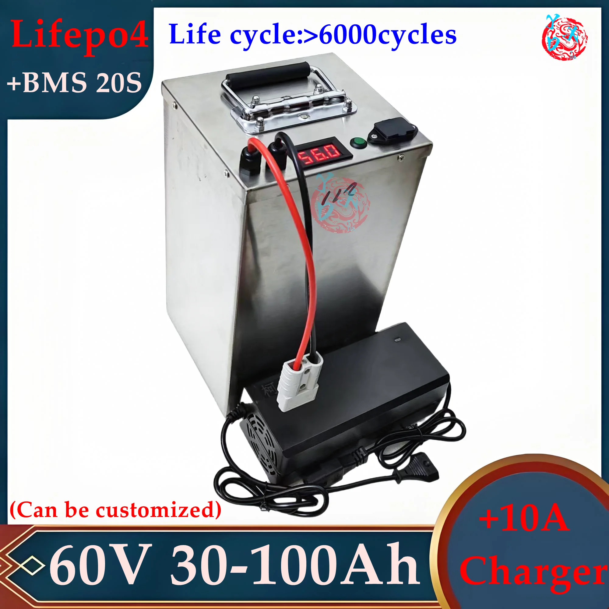 ifepo4 BMS 20S 60V 30Ah 40Ah 50Ah 60Ah 70Ah 80Ah 90Ah 100Ah Lithium Battery for 3000W Rickshaw Scooter Bicycle Motorcycle