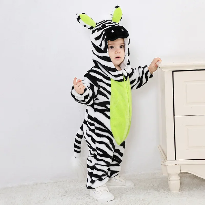 

Halloween Winter Kigurumis Baby Girl Clothes Romper Boy Bodysuit Hooded Jumpsuits Kawaii Zebra Pajamas Onesie Cosplay Costume