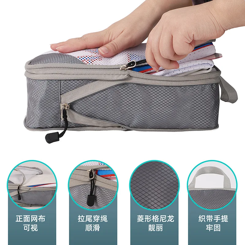 4 Pieces Travel Storage Organizer Set With Portable Lightweight Suitcase Bags Compressed Packing Cubes Shoe Bag Mesh Luggage