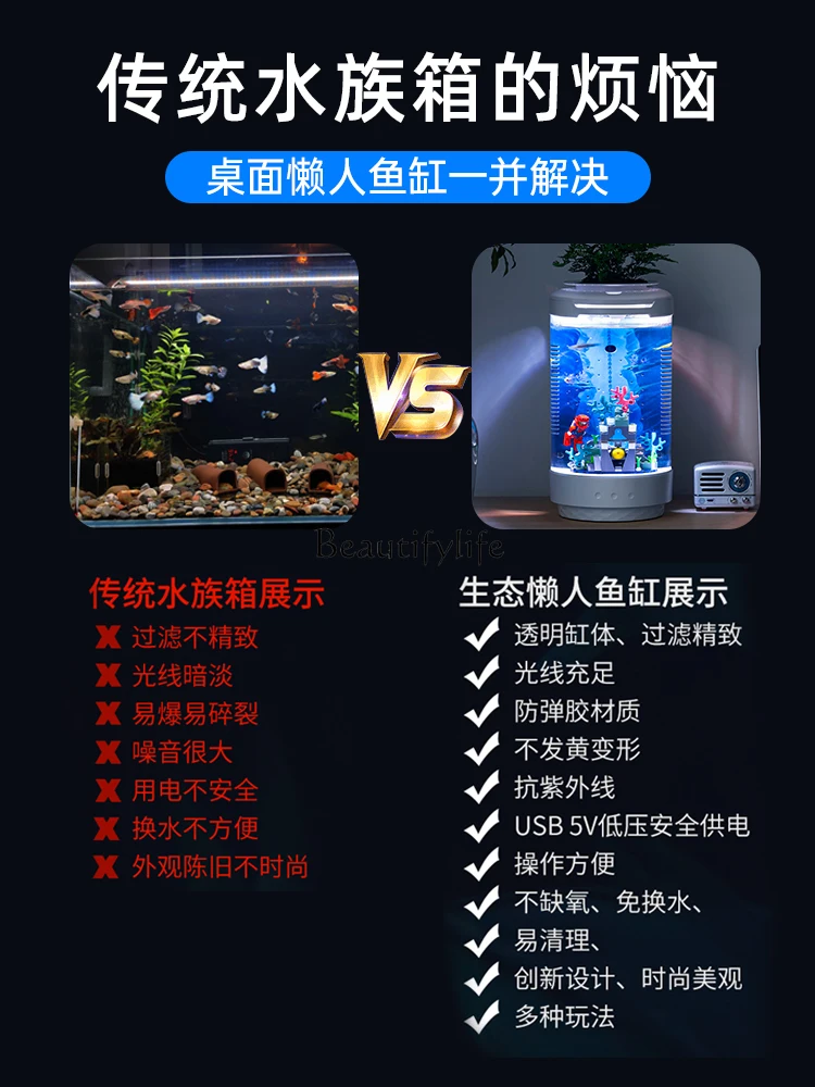 Thumb Self-Circulation Small Fish Tank Ecological Filter Oxygen Generation All-in-One Machine Living Room Home Change Water