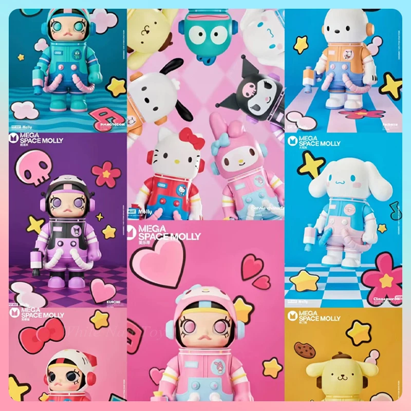 POP MART Space Molly 400% Sanrio Series Anime Action Figure Molly My Melody Room Decoration 2024 New Trendy Play Birthday Gift