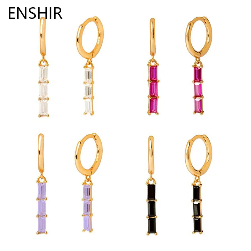 ENSHIR Colored Square Zircon Hoop Pendant Earrings for Women Fashion Party Daily Earrings Korean Jewelry