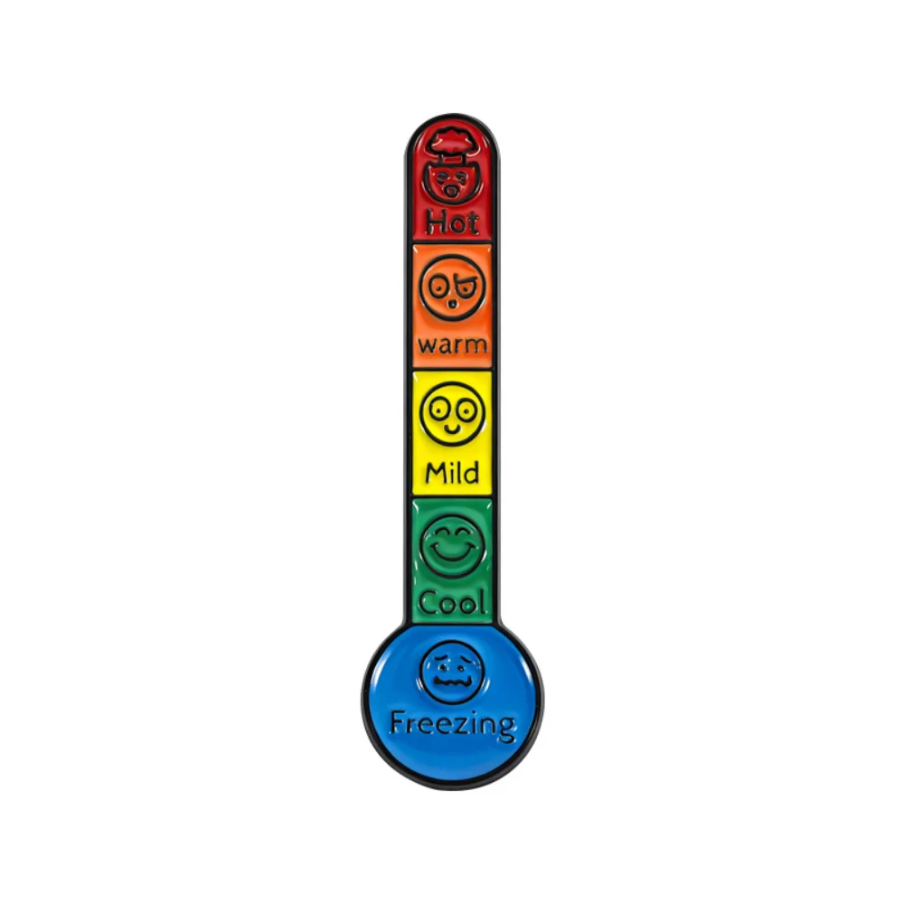 Fun Mood Thermometer Metal Brooch Rainbow Expression Thermometer Enamel Pins Emotional State Pin on Bags Clothing