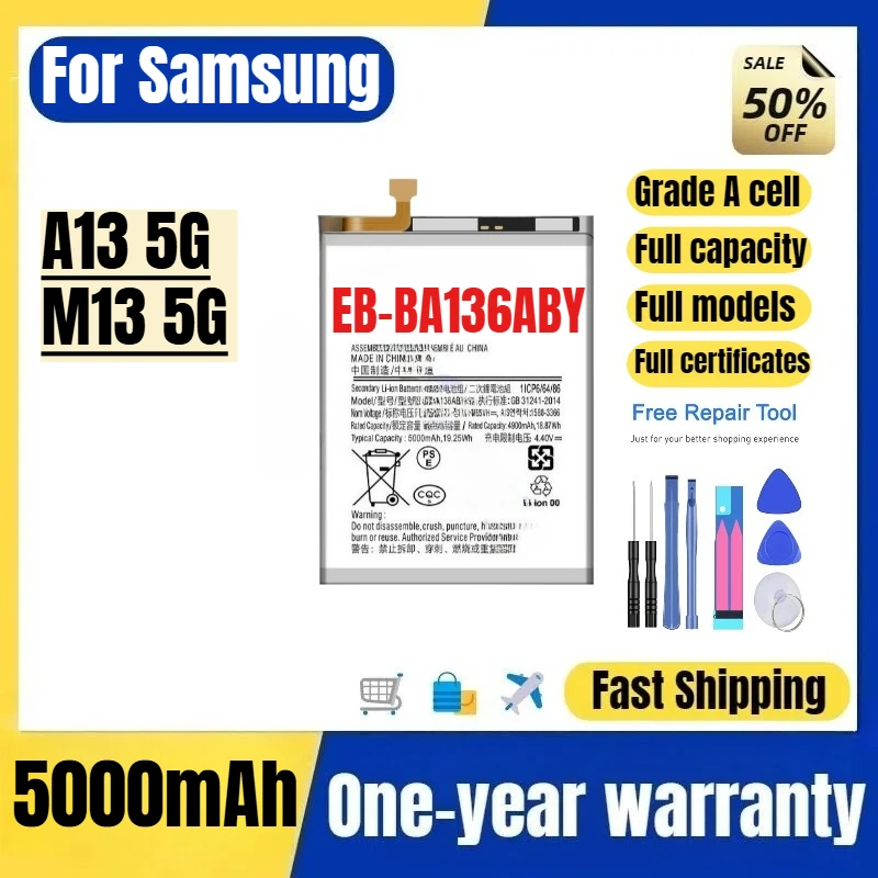 

EB-BA136ABY for Samsung A13 5G/M13 5G Mobile Phone Battery High Quality High Capacity Replacement Bateria Grade A Cell with Tool