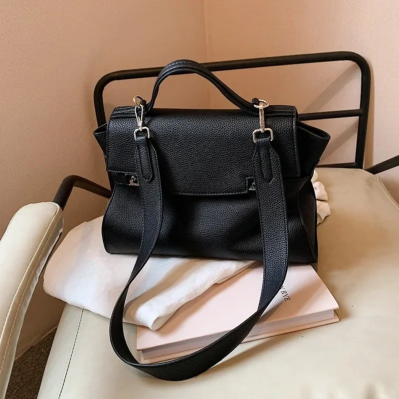 Bolso de mano de PU de gran capacidad para mujer, bolsa de hombro con tapa de Color sólido, diseño exquisito, a la moda, gran oferta, 2024