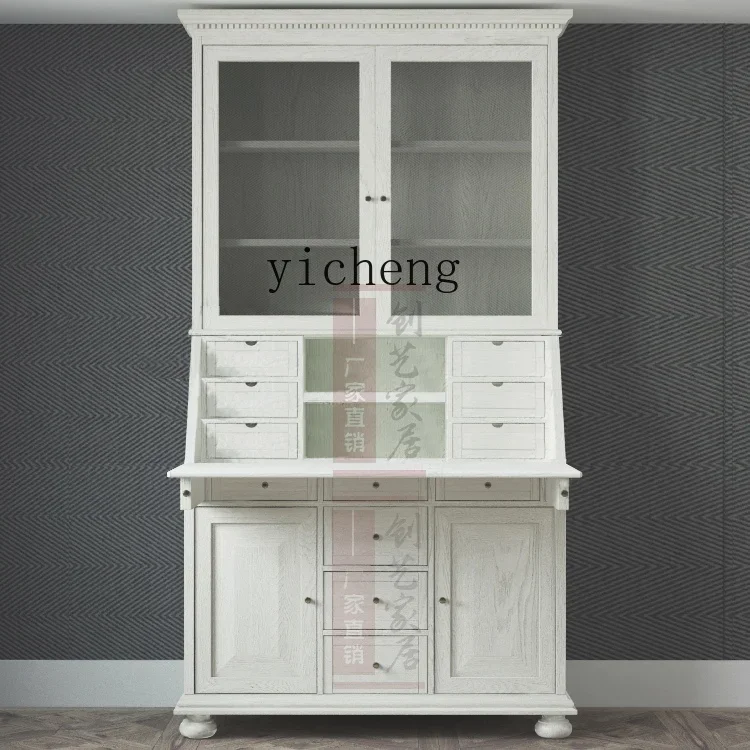 Solid Wood Desk Combined Bookcase Retractable Storage Multifunctional Flip Desk