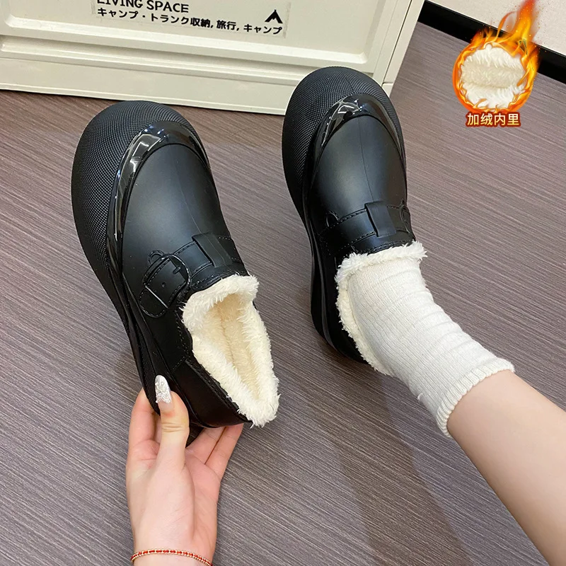 

New Short-tube Non-slip Women's Rain Boots Thick Soles and Inner Heightening Waterproof Shoes Shallow Fashionable Outdoor Boots