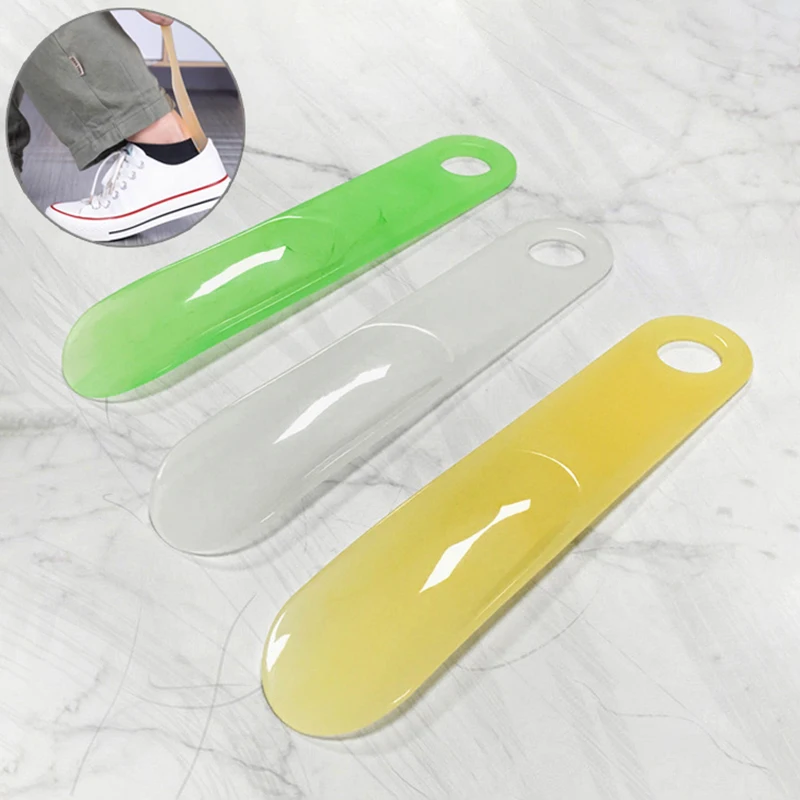 19cm Convenient Portable Short Handle Translucent Fluid Streak Shoehorn Lazy Shoehorn Shoe Lifter Shoe Puller Shoes Accessories