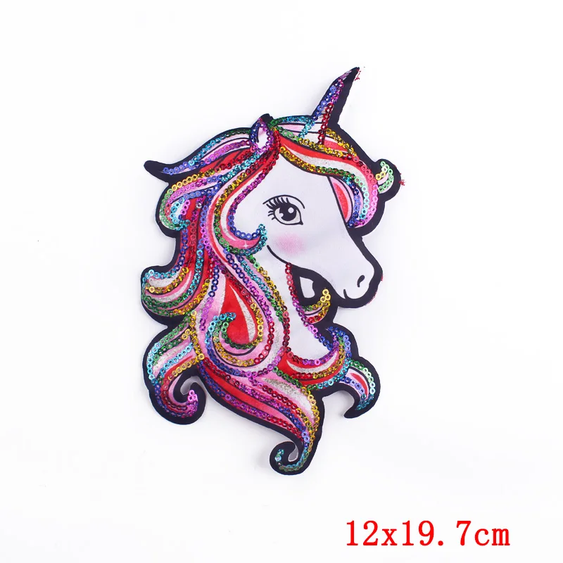 Rainbow Unicorn Patches for Clothing Large Sequins Patch Cartoon Iron On Patches Appliques For Kids Clothes T-shirts DIY Decor