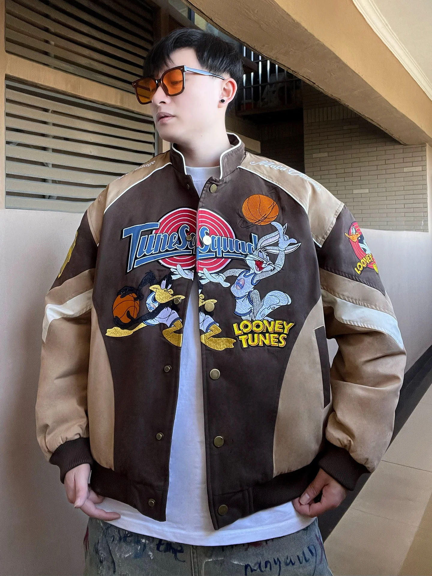 

Ретро-американская мужская мотоциклетная куртка с вышивкой, хлопковая, с дизайном бейсбольной биты, свободного кроя, молодежная, модная верхняя одежда