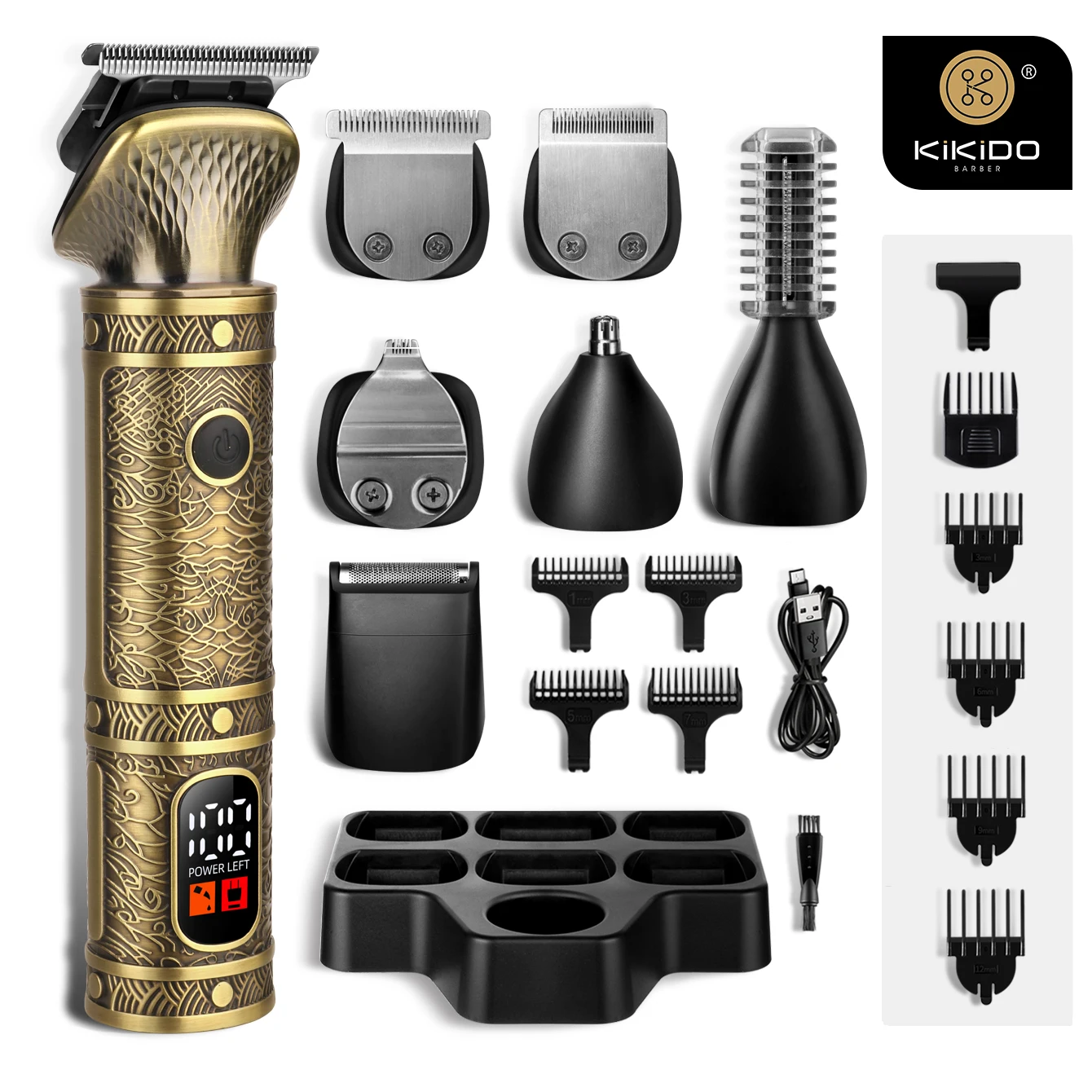 KIKIDO 7 IN 1 Multifunctional Hair Clipper Set For Men Retro Metal Combination Electric Shaver Haircutting and Nose Hair Trimmer