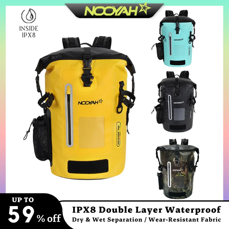 NOOYAH Wodoodporna Sucha Torba IPX8 Zwijane Zamknięcie Wodoodporny Plecak Torba Wędkarska Dwuwarstwowy Plecak Outdoor Sports Dry Backpack