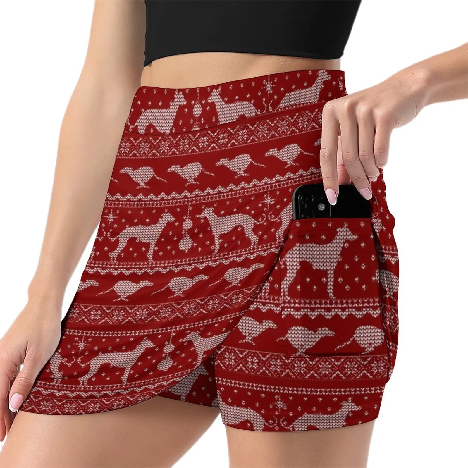 Ugly Christmas sweater dog edition - Greyhound/Whippet/Italian Greyhound red Light Proof Trouser Skirt Womens dresses