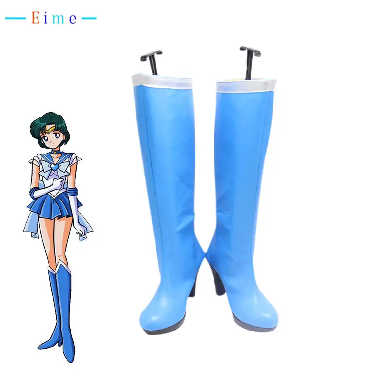 Ami Mizuno Cosplay Shoes PU Leather Shoes Halloween Carnival Boots Sailor Mercury Cosplay Props Custom Made