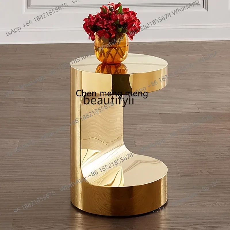 B178 Modern simple rounded corners, light luxury stainless steel mirror edges, versatile small round tables in the living room29