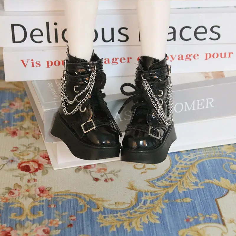 Puppenschuhe für 1/4 Bjd Puppe, Größe 6 x 2,4 cm, Stiefel, schwarze Lederschuhe, Mädchenspielzeug, Anziehspielhaus, Puppenzubehör, keine Puppe