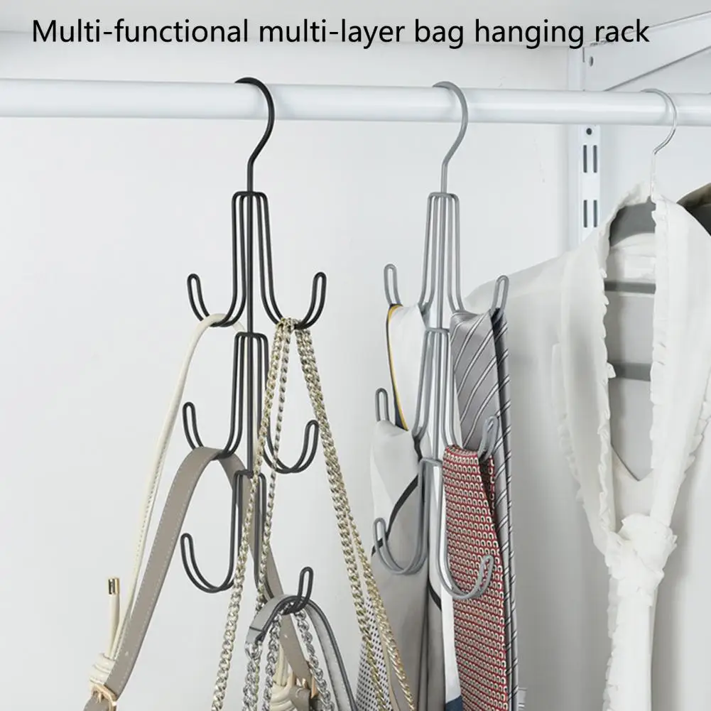 6 Hooks Handbag Hanger Three Layers Space-Saving Strong Load-bearing Closet Organization Purse Belt Tank Top Hook Organizer