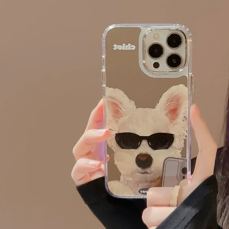 Adequado para iphone 15 14 13 12 pro max criatividade personalizado moda bonito gatinho e filhote de cachorro reflexivo volta acrílico caso de telefone