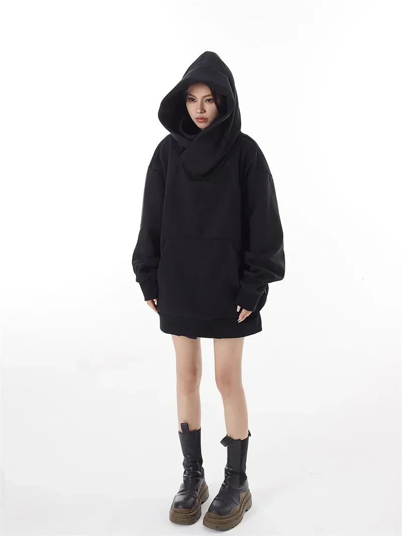 Herren-Kapuzenpullover in einfarbiger Ausführung, im Ninja-Stil, Vintage-Sweatshirt mit Fleece-Futter, japanischer Hip-Hop-Streetwear, Oversize-Modell, große Größe, mit Kapuze. – Detail 18