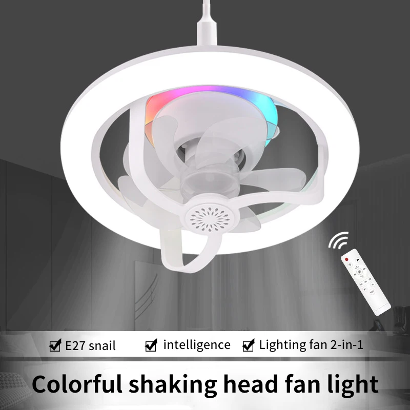 

360 ° Rotating E27 Ceiling Fan Light Remote RGB Color Dimmable For Living Dining Room Bedroom Study Aisle Chandelier AC85-265V