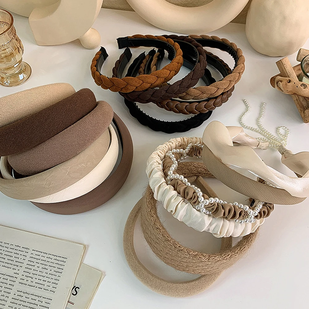 

Trendy Wide Hair Bands For Women Headdress Solid Color Cloth Headband Bezel Girls Hairband Hair Hoop Female Hair Accessories