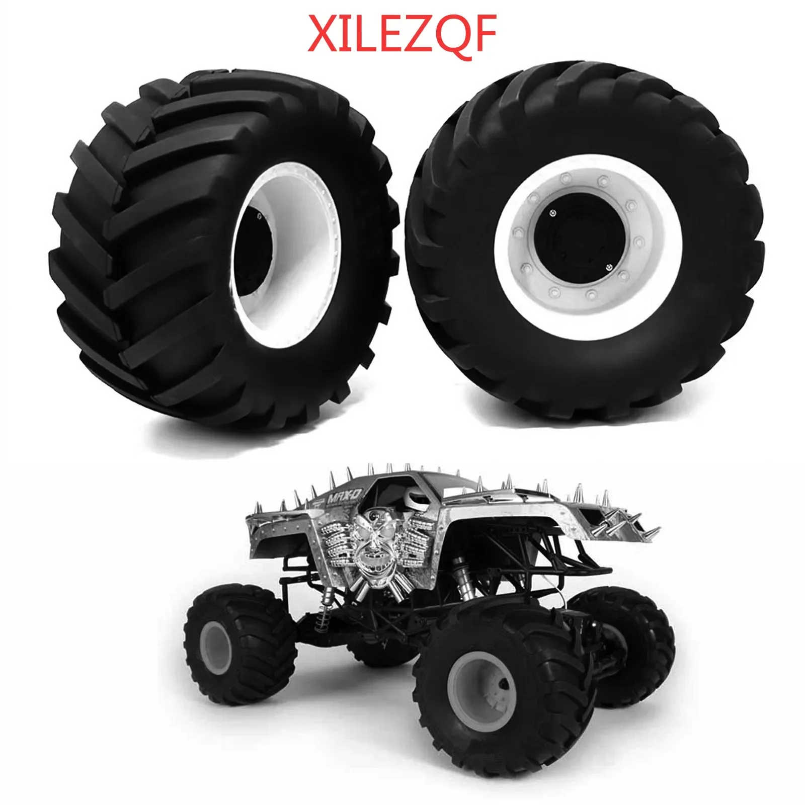 

1/8 Truck Rubber Tire w/17mm Hex Plastic Wheel Rim 173mm/91mm Rubber Rocks Tyres Set Fit for Traxxas Maxx Tmaxx E-Revo 3.3