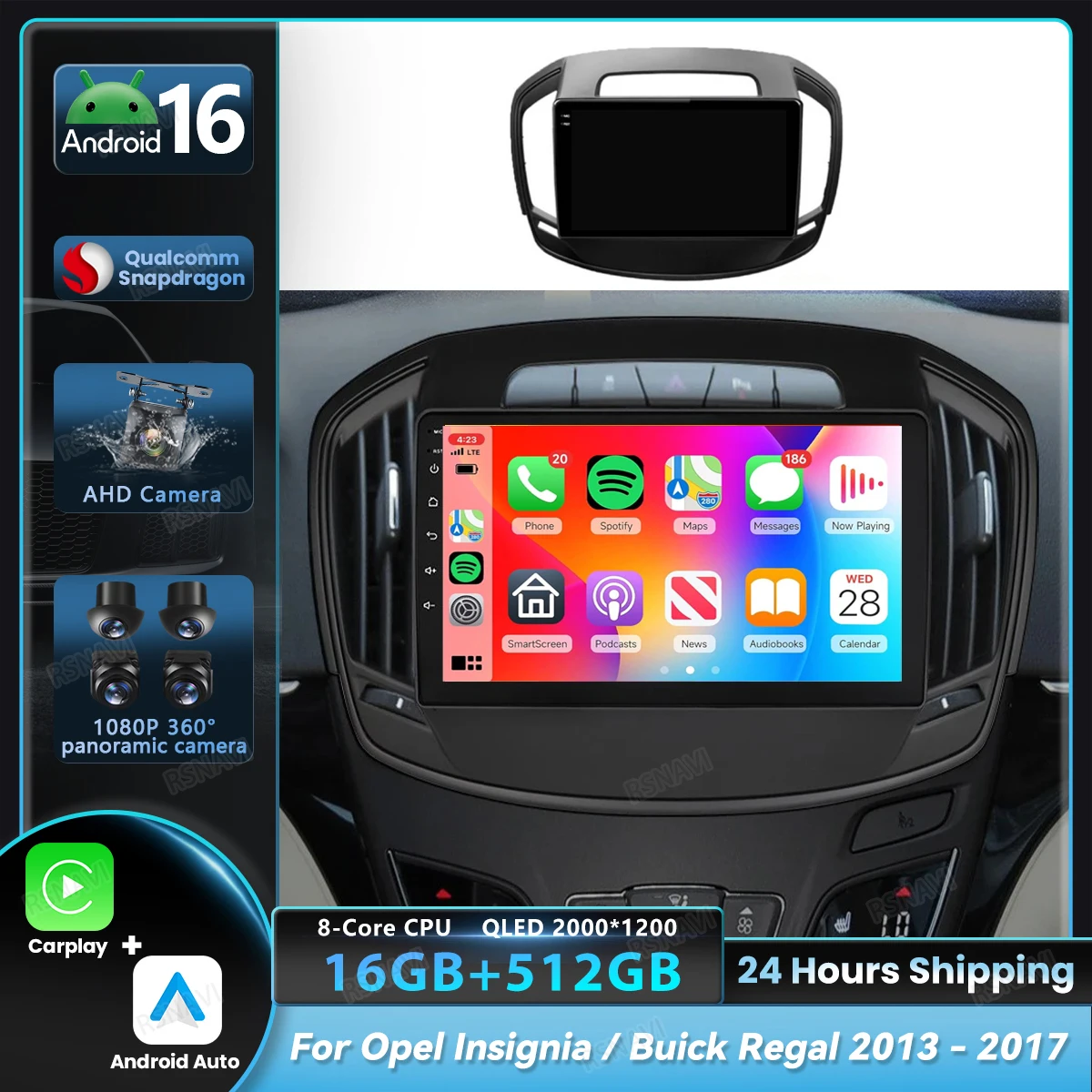 Android 16 Carplay Auto For Opel Insignia For Buick Regal 2013 - 2016 2017 Car Radio GPS Navigation Video Player Stereo WIFI+4G