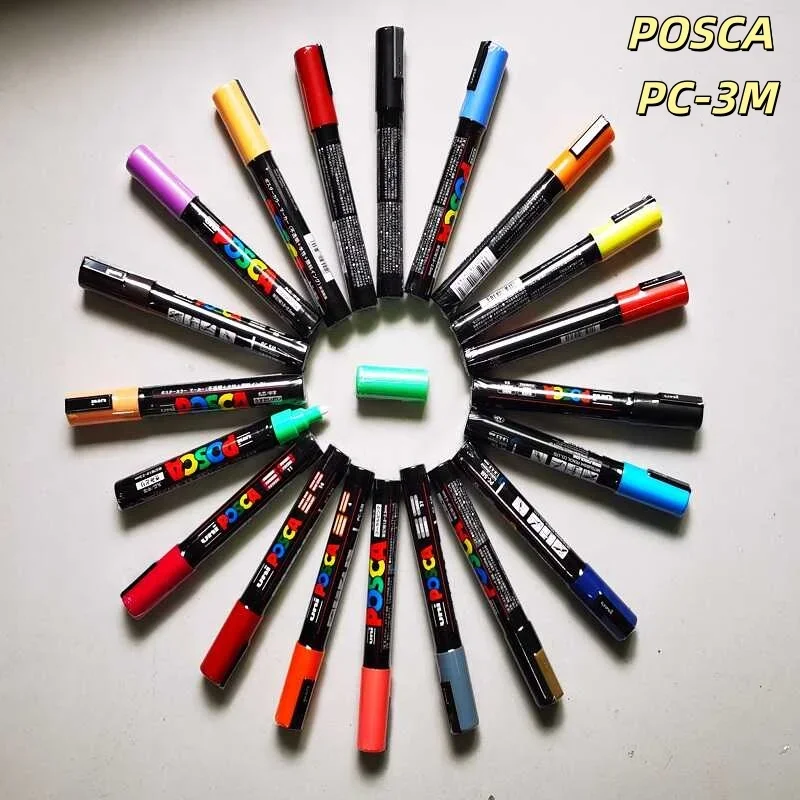 1 pcs UNI POSCA PC-3M 0.9-1.3mm acrylic marker pen with thin tip CD metal glass comic book drawing color pen Touch mark