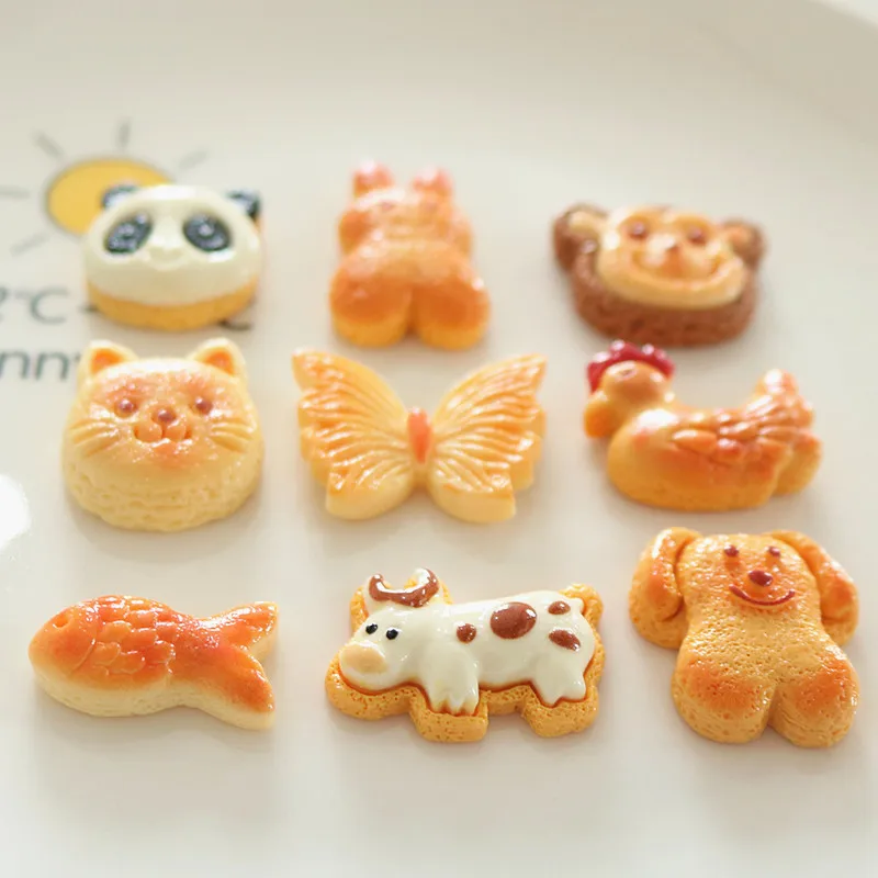 10pcs Cartoon animal bread toast resin pendant diy handmade Fish rabbit panda jewelry accessories making for Earring keychain