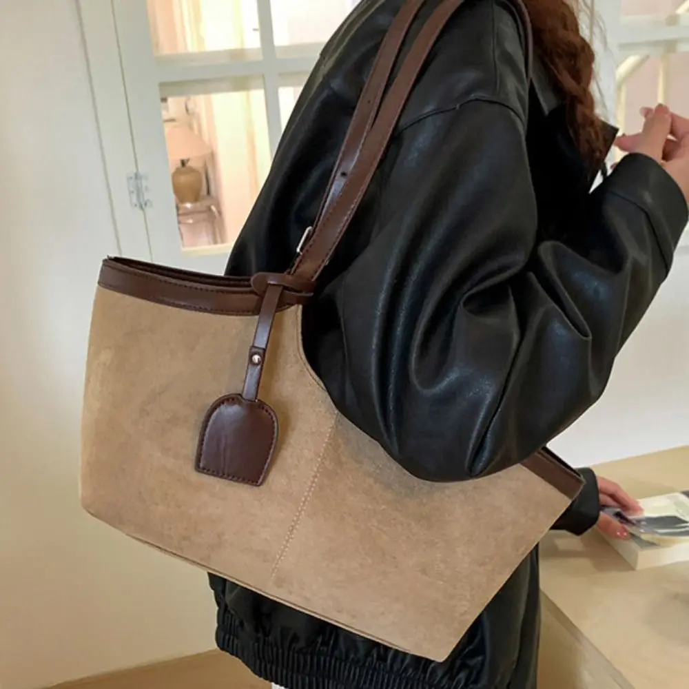 

Cute Korean Style Suede Shoulder Bag Tote Bag Solid Color Matte PU Handbag Large Capacity PU Leather Underarm Packs Travel