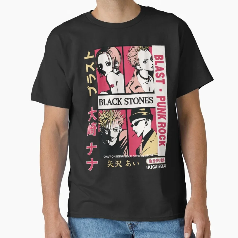 

Black Stones Poster Nana Band Anime T shirt Large size Tops Manga Graphic Print Y2k Clothes Cartoon Tee