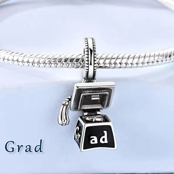 

925 Sterling Silver Charm Openable Grad Mortarboard Pendant Fit Bracelet Necklace DIY for Woman Graduation Ceremony Fine Jewelry