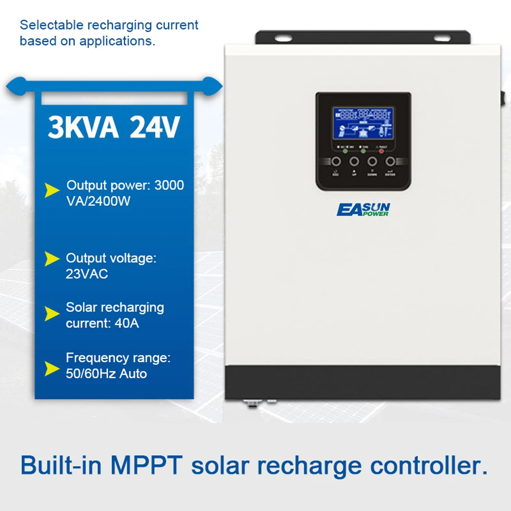 Inversor solar do inversor 24v 40a mpp t solar para casa sistema solar puro sinewave recharger solar controlador de bateria inversor