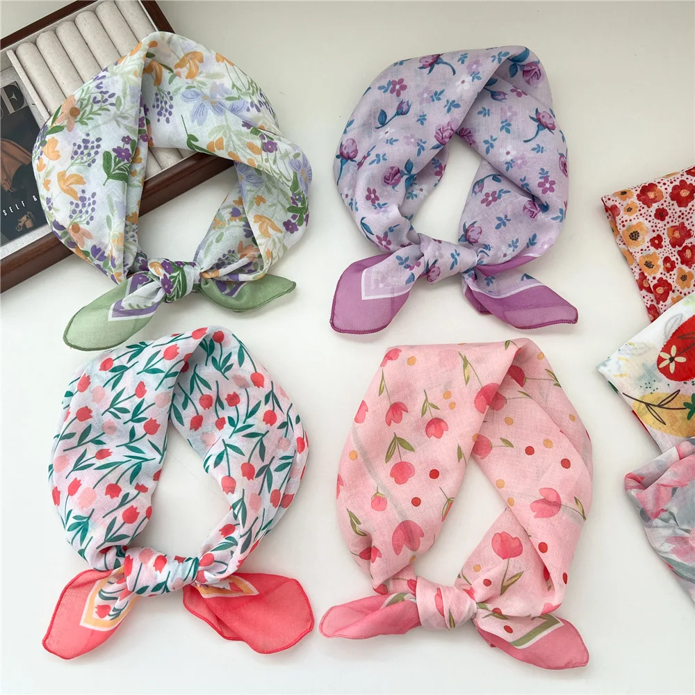 1pc Cotton and Linen Square Scarf, Cherry Blossom Printed Tie Scarf, Headscarf, Women's Filthy Headscarf, Women's Headscarf, He