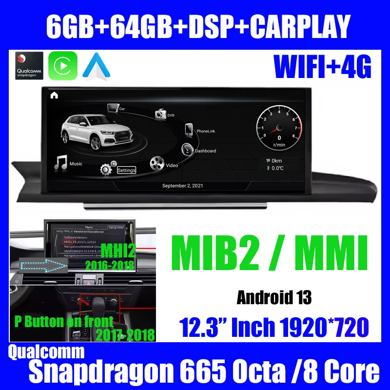 12.3 ''Auto GPS Radio Stereo CarPlay NAVI Multimedia Speler Voor AUDI A6 A6L A7 C7 RS6 RS7 S6 S7 MMI Android 13 WIFI Snapdragon SAT