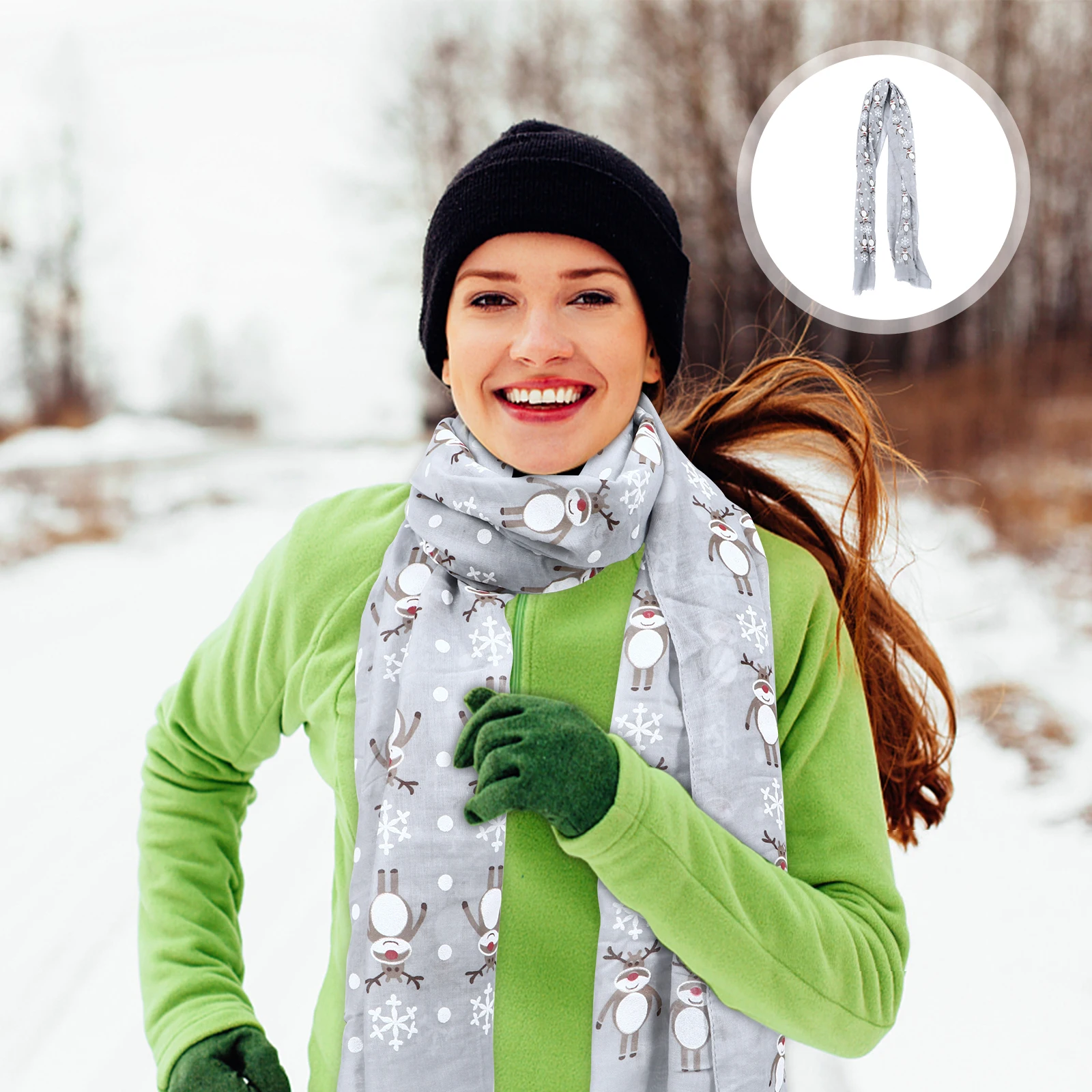 

Christmas Deer Snowflake Pattern Adorable Women Winter Fashion Neck Warmer Soft Skin-Friendly Xmas Gift Scarf For Women Winter