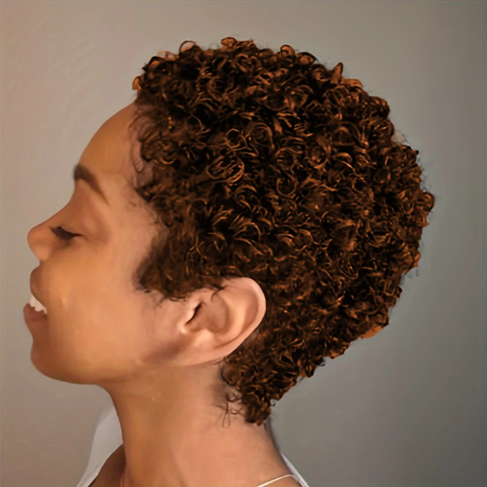 密度150% 4インチ フルマシンメイド ショートアフロカーリー人毛ウィッグ アフロショートウィッグ 女性用ピクシーカット人毛ウィッグ