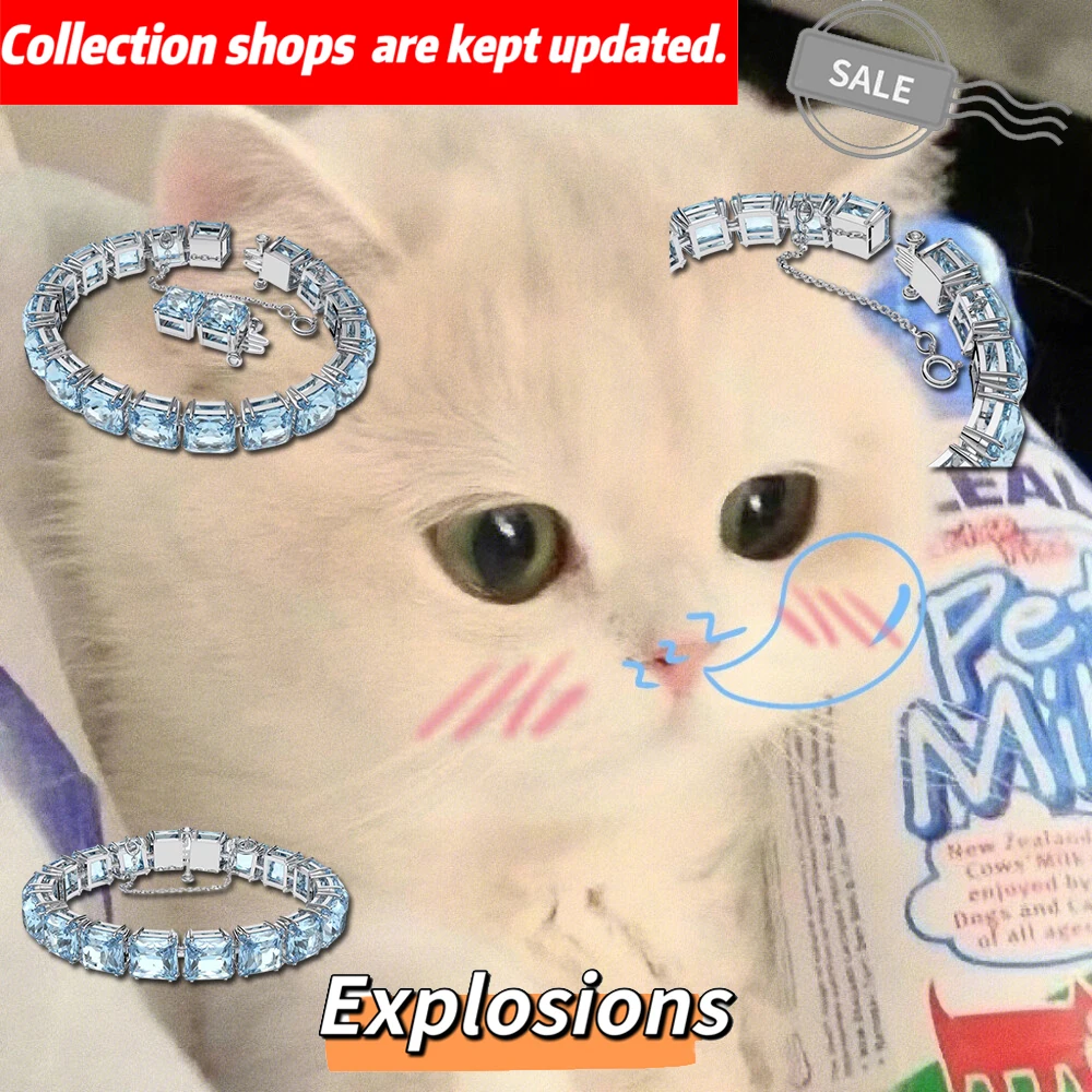 

New Blue Crystal Bracelet Jewelry High end Women's Exquisite Cat Accessories Romantic Gift